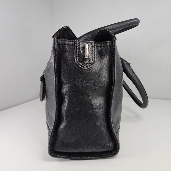 Cole Haan Black Leather Satchel Tote Purse Gold Hardware Double Handles Bag - Picture 4 of 10